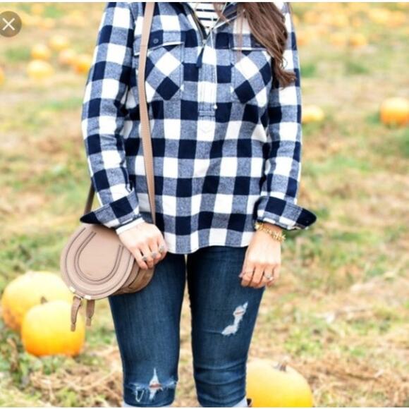 J. Crew Buffalo Check Blue Half Zip Shirt Jacket Shacket Small - Picture 7 of 8